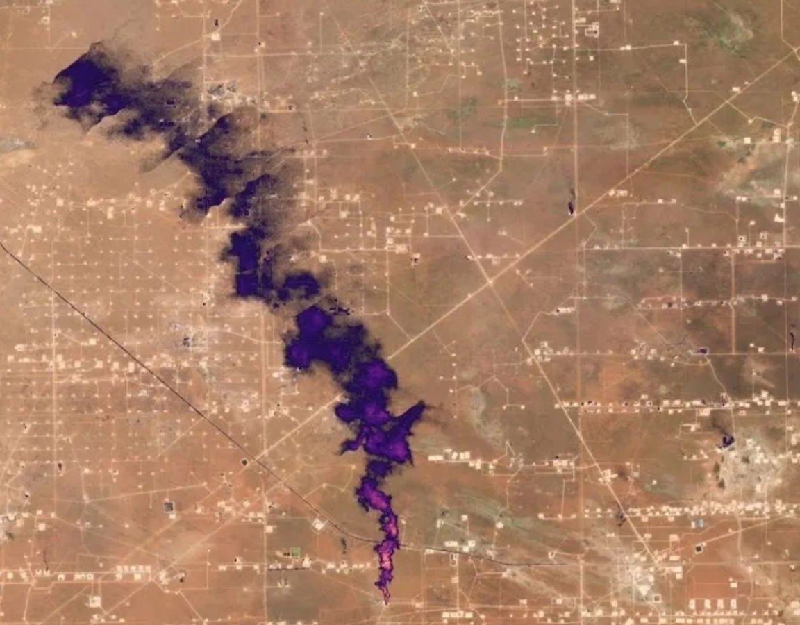 Methane plume across an oil and gas field