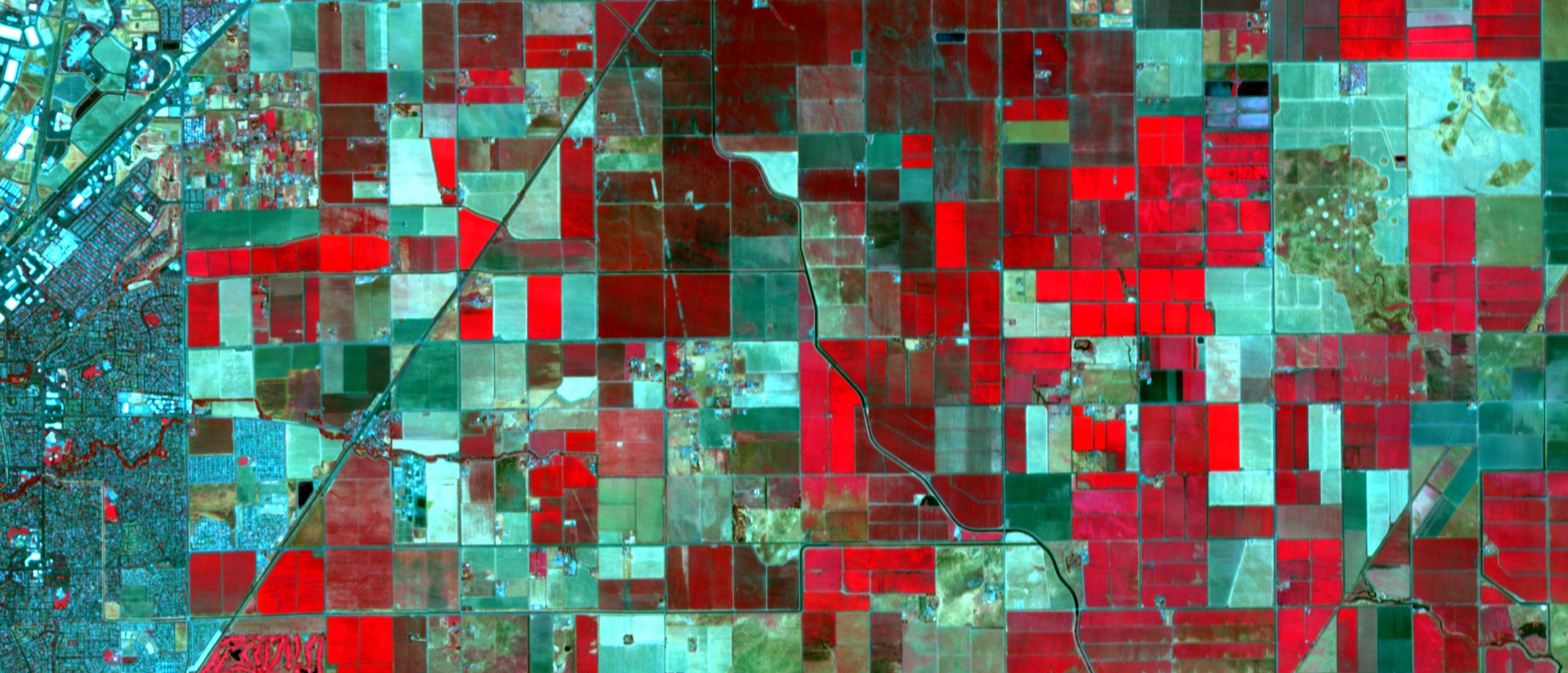 The same farmland in near-infrared false colour
