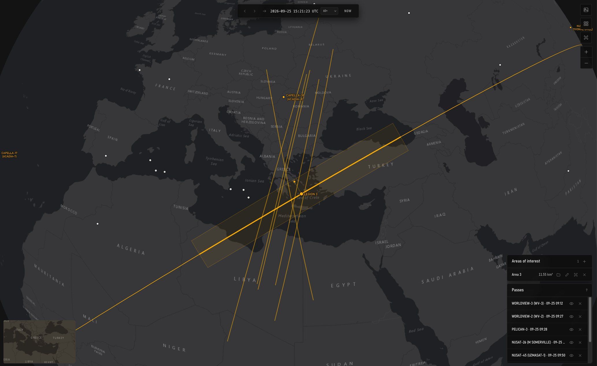 MyView passes: satellite swaths over the Mediterranean