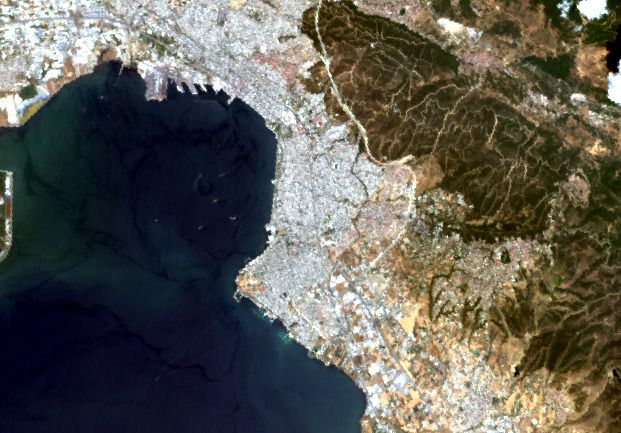 City and gulf in true colour