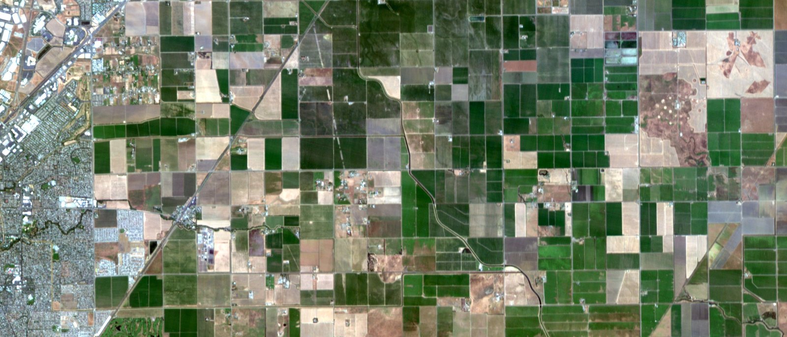 Farmland: true colour, vegetation index and land-cover classes